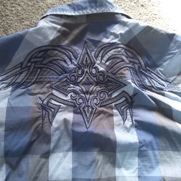 ROUTE 66 EMBROIDERED PLAID SHIRT - Picture 1 of 4